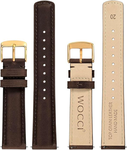 WOCCI Quick Release Watch Band, Distressed Genuine Leather, Stainless Steel Buckle, Strap Width 18mm 19mm 20mm 22mm 24mm