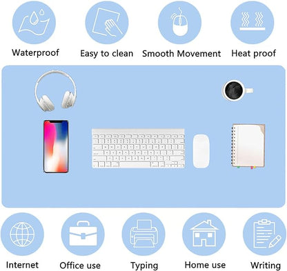 PU Leather Desk Pad Protector Gaming Mouse Pad Non Slip Desk Mat for Keyboard and Mouse Waterproof Desk Writing Pad for Office and Home Desk Accessories（Blue, 23.6 * 11.8