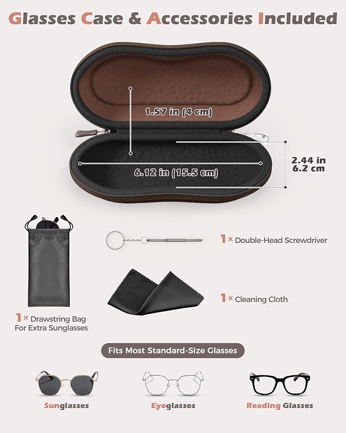 ProCase Sunglasses Case, Hard EVA Shell Shockproof Eyeglass Case for Men Women with Metal Hanging Hook and Velvet Lining, Travel Zipper Sport Glasses Holder Organizer for Gifts- Chocolate