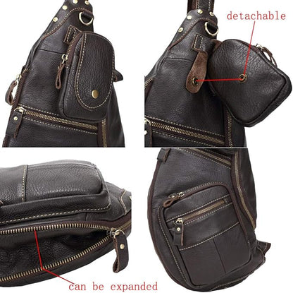 Leather Sling Bag Crossbody Backpack for Men Women Travel Outdoor Sports Hunting Hiking Large Capacity Cool Shoulder Chest Pack Bags Daypack
