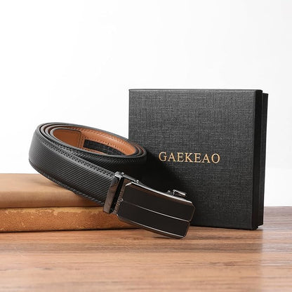 GAEKEAO Mens Belt Leather Micro-Adjust Buckle Ratchet Belts for Men Dress Casual to Formal Trim to Fit with Gift Box (35mm)