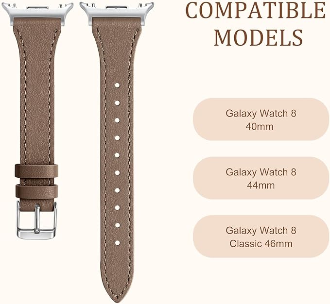 GEAK Slim Leather Band Compatible with Samsung Galaxy Watch 8 40mm 44mm/Watch 8 Classic 46mm, No Gap Adjustable Genuine Leather Replacement Dressy Strap for Samsung Watch 8 Bands Women
