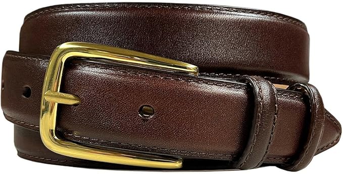 Andrew/Armando - Dress Belt Solid Brass Buckle (Gold & Silver) Genuine Full-Grain Cowhide Leather Belt 1-1/8"(30mm) Wide