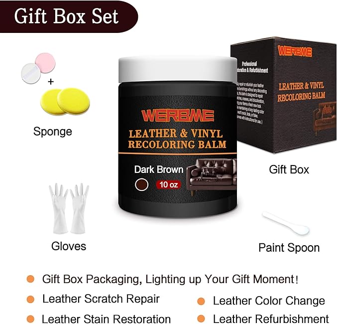 Leather Recoloring Balm & Color Restorer - 10OZ Multipurpose Dye & Paint for Faded Leather Couches, Car Seats, Shoes | Fix Scratches on Clothing, Furniture & Accessories(Dark Brown)