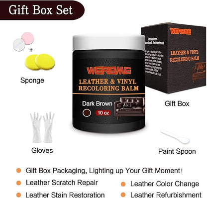 Leather Recoloring Balm & Color Restorer - 10OZ Multipurpose Dye & Paint for Faded Leather Couches, Car Seats, Shoes | Fix Scratches on Clothing, Furniture & Accessories(Dark Brown)