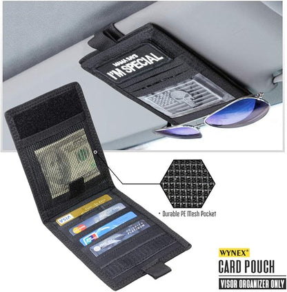 WYNEX Molle Car Visor Organizer with Detachable Card Pouch | Auto Sun Visor Storage Molle Panel with Elastic Webbing Slots for Glasses & Tactical Gear | Fit Most Vehicle, Jeeps, SUVs & Trucks