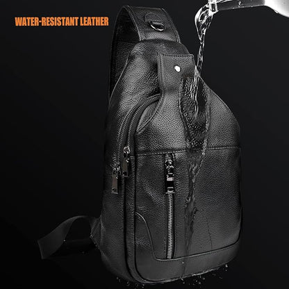 Polare Cowhide Leather Waterproof Casual Daypack Sling Shoulder Chest Crossbody Bag For Men
