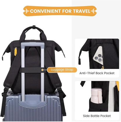LOVEVOOK 17.3 Laptop Backpack for Women, Teacher Nurse Bag Work Travel Computer Backpacks Purse,Water Resistant Daypack,Y Beige Black 17.3in