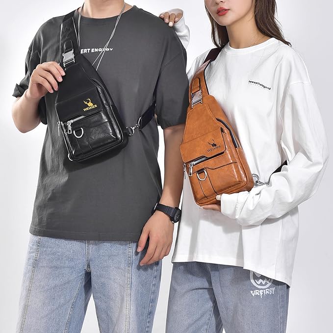 ANPTER Sling Bag for Men Crossbody Chest Bag,PU leather Over the Shoulder Purse Cross Body Sling Backpack for Travel
