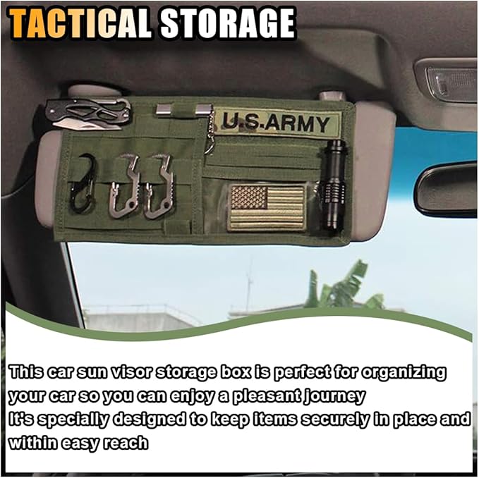 Molle Visor Panel Organizer, Sun Visor Tactical Storage Holder Pouch for Car SUV Truck, Nylon Sunshade Pocket With Velcro Strap for Pen Card Sunglass, Visor Accessories