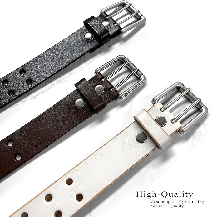 Ben Antique Twin Roller Buckle Vintage One-Piece 100% Leather Jean Belt 1-1/2" Wide