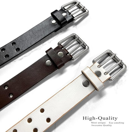 Ben Antique Twin Roller Buckle Vintage One-Piece 100% Leather Jean Belt 1-1/2" Wide