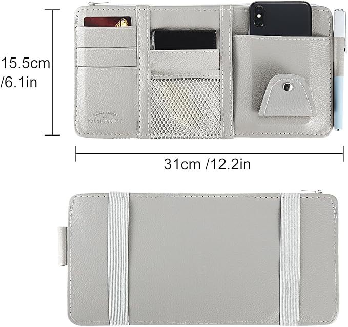 Boao 2 Packs Car Sun Visor Organizer, Sunglasses Holders for Car Sun Visor PU Auto Interior Accessories Storage Travel Document Holder with Multi Pocket (Gray, 12.2 x 6.1 Inches)