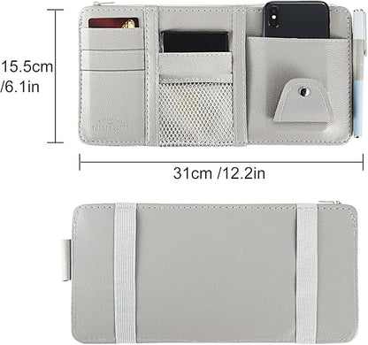Boao 2 Packs Car Sun Visor Organizer, Sunglasses Holders for Car Sun Visor PU Auto Interior Accessories Storage Travel Document Holder with Multi Pocket (Gray, 12.2 x 6.1 Inches)