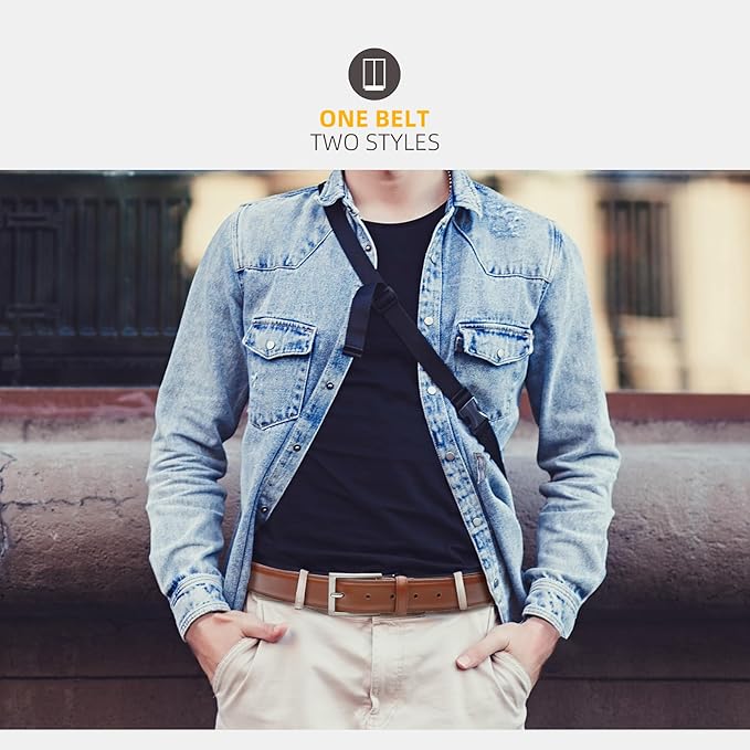 Mens Genuine Leather Dress Belt Classic Casual Belt with Single Prong Buckle for Jeans Pants Work and Business