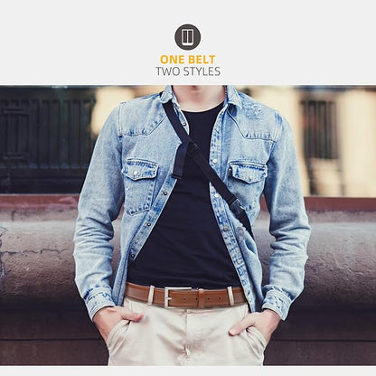 Mens Genuine Leather Dress Belt Classic Casual Belt with Single Prong Buckle for Jeans Pants Work and Business