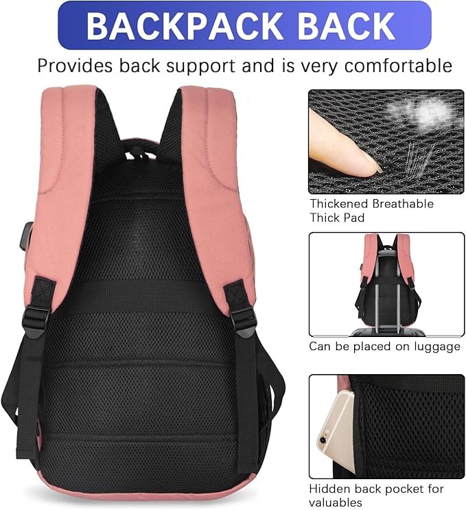 LARIPOP Carry On Backpack for Airplane, 15.6 Inch Laptop Backpack with USB Charging Port, Water Resistant Business Travel Backpack, Lightweight College School Bookbag Anti Theft for Men Women, Flesh