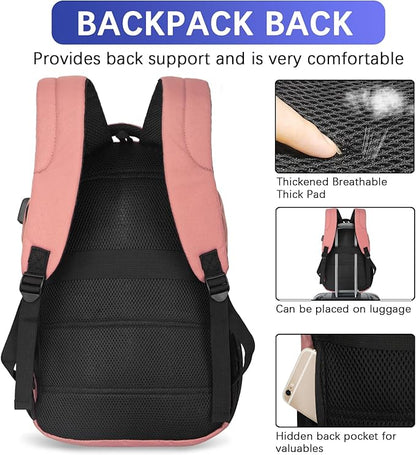 LARIPOP Carry On Backpack for Airplane, 15.6 Inch Laptop Backpack with USB Charging Port, Water Resistant Business Travel Backpack, Lightweight College School Bookbag Anti Theft for Men Women, Flesh