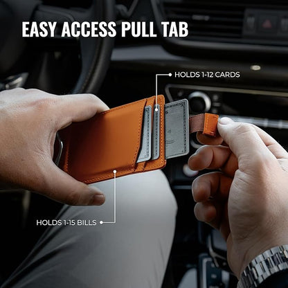 Kingly Cash Clip Slim Leather Wallet for Men with RFID Blocking & Money Clip - Minimalist Front Pocket Bifold Wallet Holds 12 Cards - Secure Card Holder with Easy Access Pull Tab