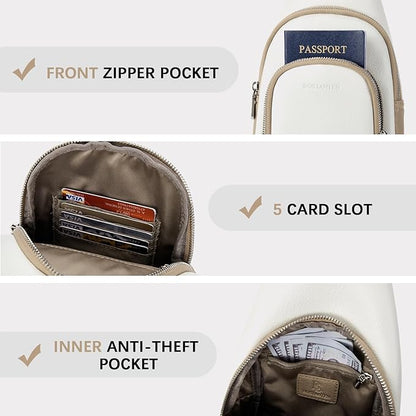 BOSTANTEN Sling Bag for Women Leather Crossbody Bag Vintage Cross Body Purse for Travel with Guitar Strap, Bohemian Style