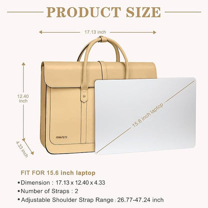 MOSISO Laptop Bag for Women, 15-15.6 inch PU Leather Laptop Shoulder Bags Convertible Backpack, 16 inch Messenger Bags Casual Handbag Work Briefcase Travel Computer Bag with Bowknot, Turmeric