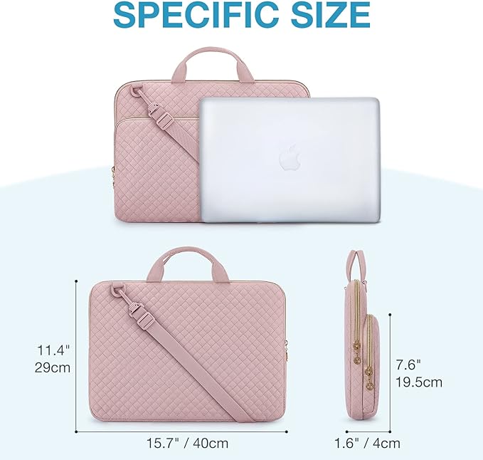 BAGSMART 15.6 Inch Laptop Case Sleeve Compatible with MacBook Pro 16 Inch,15.6 Inch HP,Dell,Acer Aspire,Asus Notebook, Lightweight Laptop Bag for Women with Shoulder Strap,Pocket,Handle, Pink
