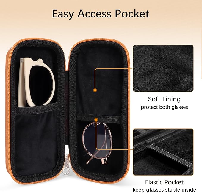 Double Eyeglasses Case Hard Shell Dual Sunglasses Organizer with Zipper Closure Travel Eyewear Storage for Vehicle