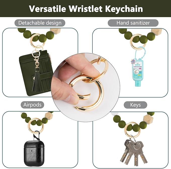 KNGITRYI Wallet Keychain Wristlet for Women,Slim RFID Credit Card Holder Purse Tassel Keychain Bangle Key Ring for Men Women