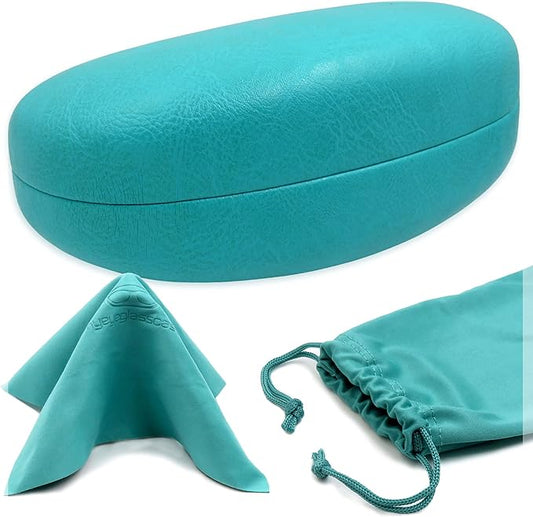 MyEyeglassCase® Large Hard Sunglasses Case | fits Large curved Sunglasses, with microfiber bag and cleaning cloth