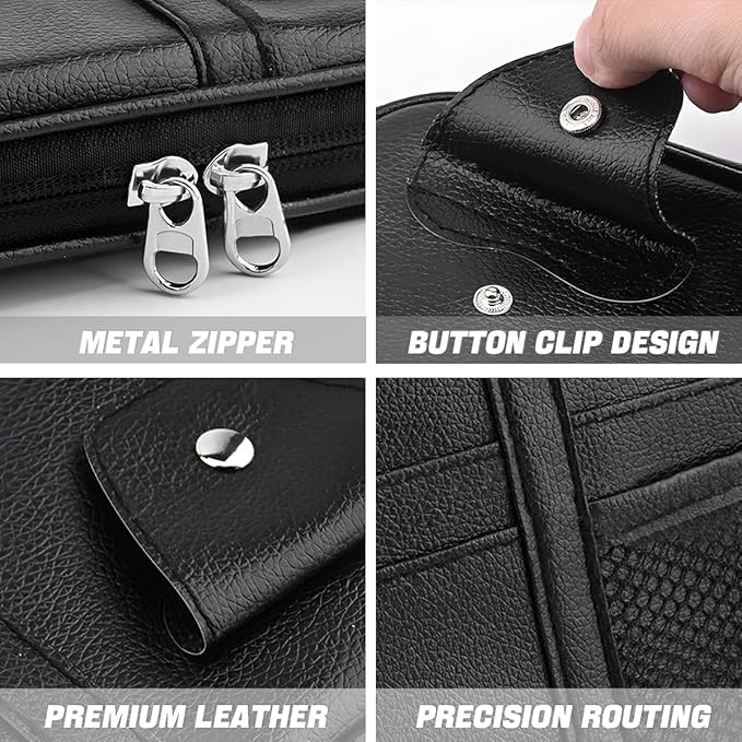 AUCELI Car Sun Visor Organizer, PU Leather Document Registration Case Bag with Multi-Pocket for License Pen Key, Sunglass Holder Net Zipper Storage Pouch, Universal Auto Truck Accessories