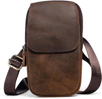 Hengwin Leather Men Cell Phone Holster Wallet Case with Belt Clip Travel Messenger Bag Waist Pouch Crossbody Purse Fits for iPhone 17 Pro Max 16 Pro Max 15 Pro Max Samsung Galaxy S25 Ultra (Coffee)