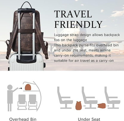 Laptop Backpack for Women,Leather Backpack with 15.6 inch Laptop Compartment,Large Capacity Computer Backpacks Purse,Carry-on Travel Backpacks,Casual Daypack for Work Business College,Coffee