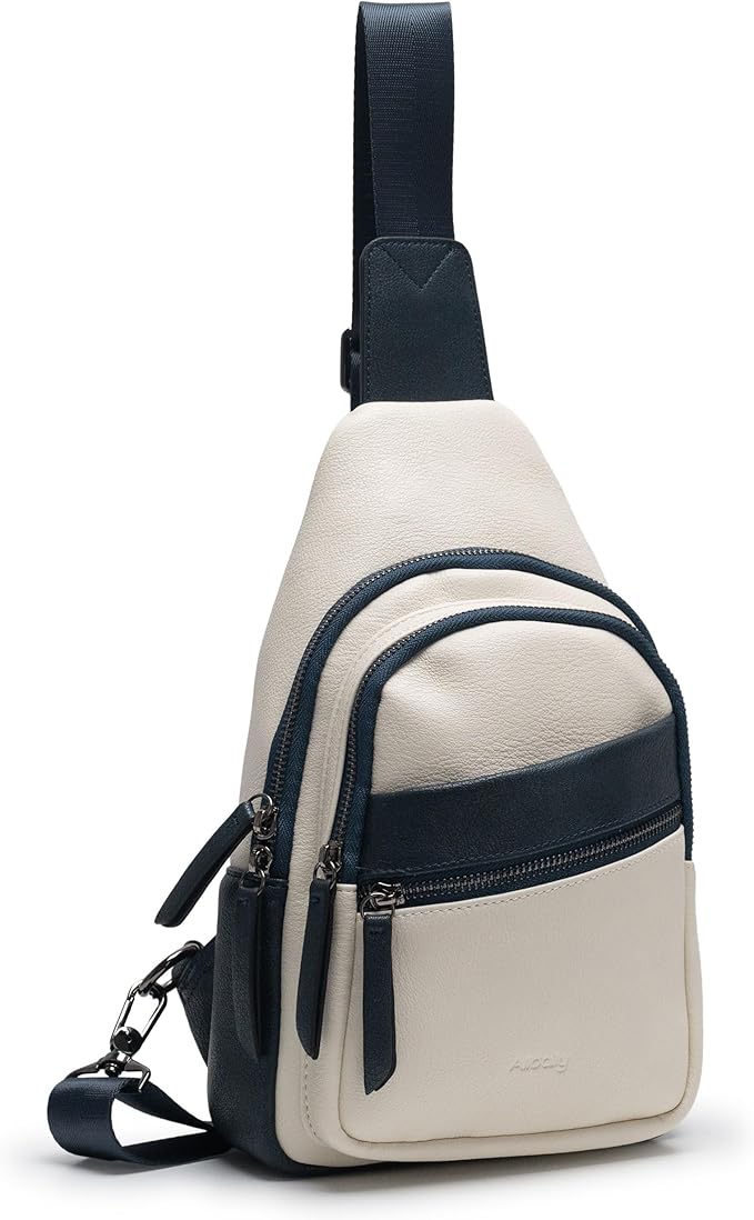 Alldaily Large Sling Bag for Women Crossbody Purse Leather Fashionable Trendy Chest Bag for Travel, Fanny Pack (Dark Blue&White)