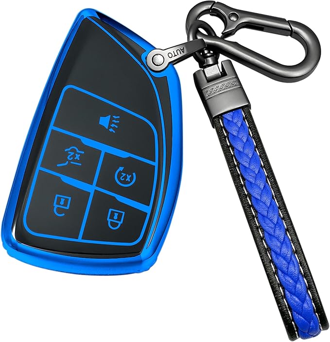 for Chevrolet Key fob Cover TPU Protective Key case,Compatible with 2023 2024 2025 GMC Silverado 1500 Sierra,2500HD 3500HD, Silicone ect Remote Smart Key (Blue)