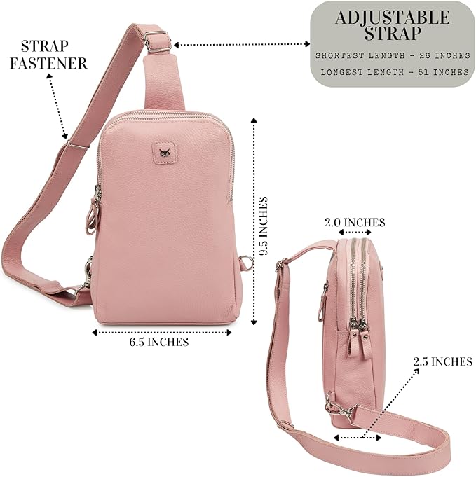 Leather Sling Bag for Women Genuine Crossbody Purse Small Trendy Cross Over Chest with Phone and Credit Card Slots (Baby Pink Nappa)
