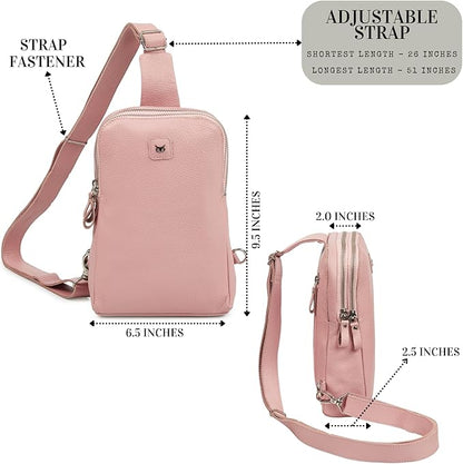 Leather Sling Bag for Women Genuine Crossbody Purse Small Trendy Cross Over Chest with Phone and Credit Card Slots (Baby Pink Nappa)