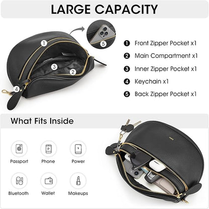 Kattee Crossbody Bag Bum Bags for Women, Leather Fanny Packs Belt Bag, Spacious Sling Purses for Women with RFID Blocking, Black