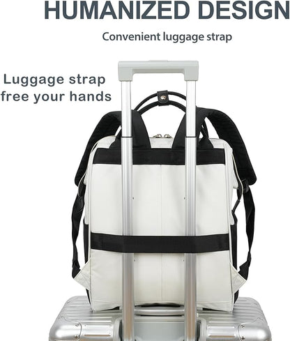 KROSER Laptop Backpack 17" Stylish Backpack Water Repellent College Casual Daypack Travel Business Work Bag for Men/Women-Beige/Black