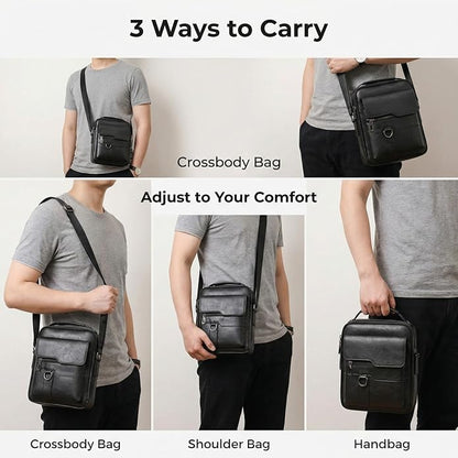 Men's Leather Crossbody Bag, Casual leather Bag for Men, Crossbody Bag Office Business,Handbag Purse Zipper