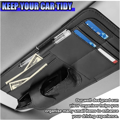 Car Sun Visor Organizer, Vehicle Sunglasses Holder, Automotive Storage Pocket for Pen, Glasses, Ticket, Card, Auto Interior Accessories Pocket for Car, SUV, Truck (Black)