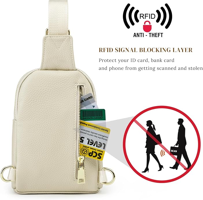 S-ZONE Genuine Leather RFID Blocking Small Sling Bag Women Crossbody Fanny Packs