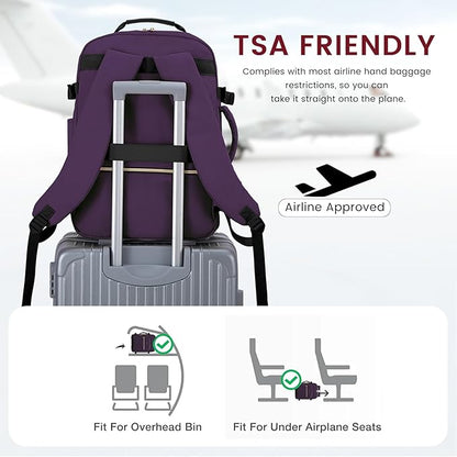 LOVEVOOK 40L Large Travel Backpack for Women Men, 17 Inch Carry on Backpack for Traveling on Airplane, Personal Item Travel Bag Airline Approved, Business Causal Weekender Backpack, Purple-Black