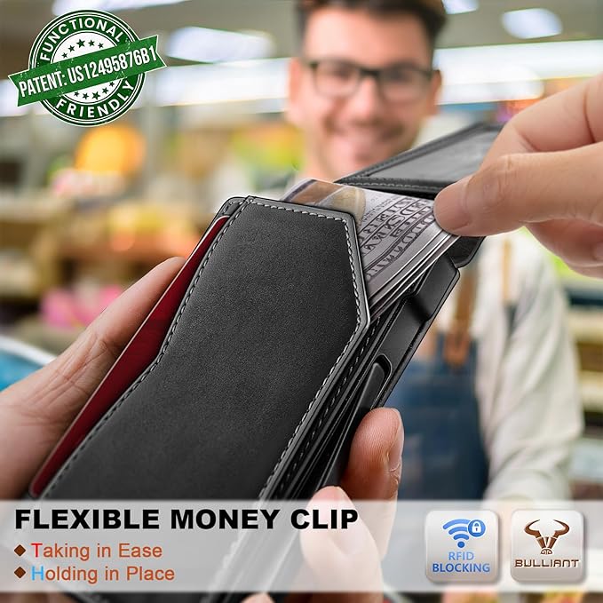 BULLIANT Men Wallet, Metal Wallet Money Clip Magnetic Flip Top Grain Leather 13 Cards Pop-up Access Simplifed Bill Folder
