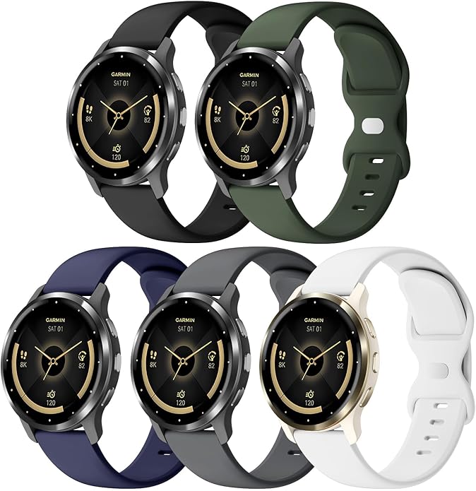 5 Pack 18mm Silicone Watch Band Compatible with Garmin Vivoactive 4S/Vivomove 3S/Venu 3S 41mm/Venu 4 41mm/Venu 2S/Forerunner 255S/265S, Quick Release Soft Sport Straps for Women Men