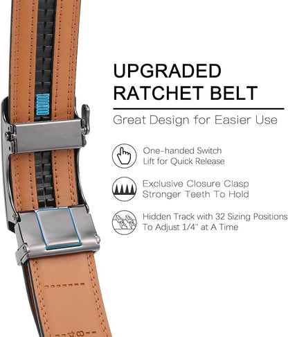 GAEKEAO Mens Belt Leather Micro-Adjust Buckle Ratchet Belts for Men Dress Casual to Formal Trim to Fit with Gift Box (35mm)