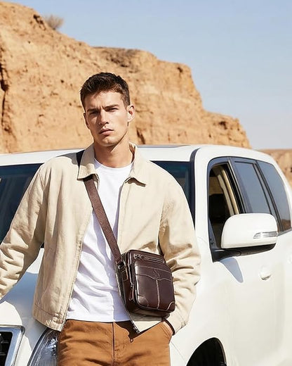 Premium Leather Men's Crossbody -Organized Storage & Durable,Stylish for Daily Carry
