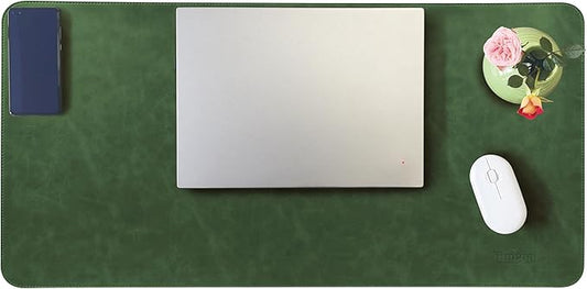 Leather Desk Mat, 31.5"x15.7" Non-Slip PU Leather Desk Pad, Thick Desk Blotter with Stitched Edge, Retro Large Mouse Pad, Laptop Pad for Office & Home Use (Retro Green)