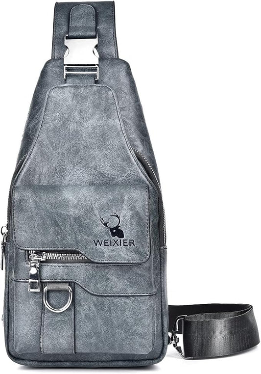 ANPTER Sling Bag for Men Crossbody Chest Bag,PU leather Over the Shoulder Purse Cross Body Sling Backpack for Travel