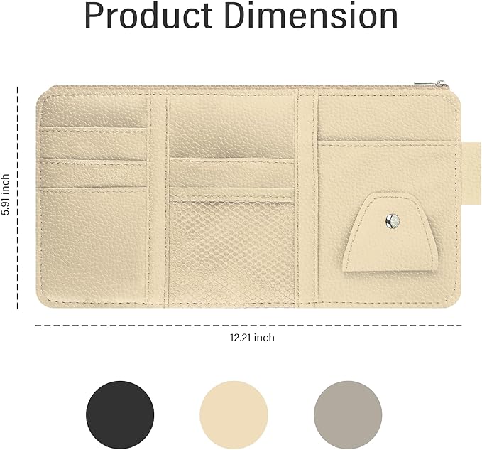 Car Visor Organizer with Sunglass Holder,Multi-Functional Car Sun Visor Organizer with Zipper for Cards,Money,Tickets,Leather Interior Accessories (Beige)