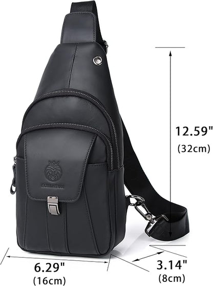 LUKZIJAES Genuine Leather Sling Bag for Men